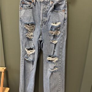 Levi's Distressed Light Blue Women's Straight Leg Jeans